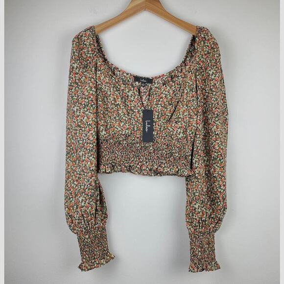 NWT Lulus Long Sleeve Floral Print Crop Top - Size L - Picture 1 of 7
